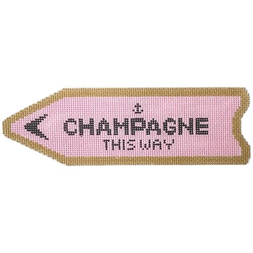 Champagne This Way Sign - Pink Painted Canvas C'ate La Vie 