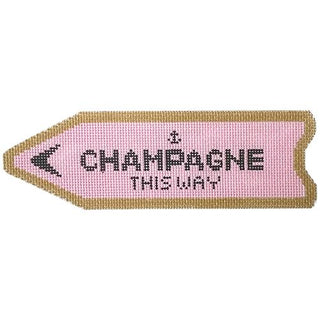 Champagne This Way Sign   Pink Painted Canvas C'ate La Vie 
