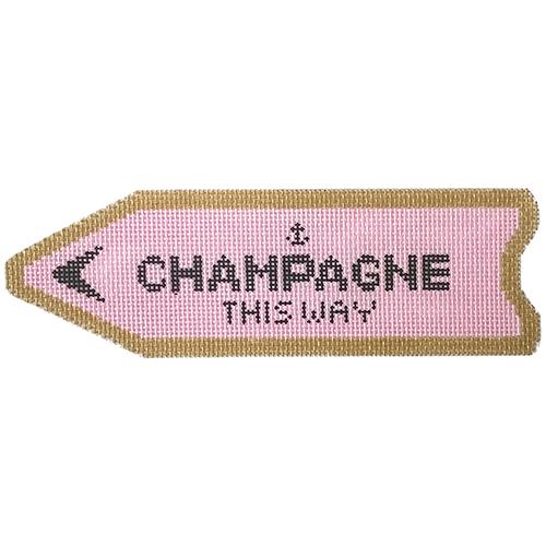 Champagne This Way Sign   Pink Painted Canvas C'ate La Vie 
