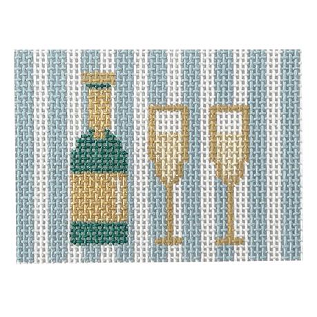 Champagne with Stripes   Blue Painted Canvas Kangaroo Paw Designs  - 1