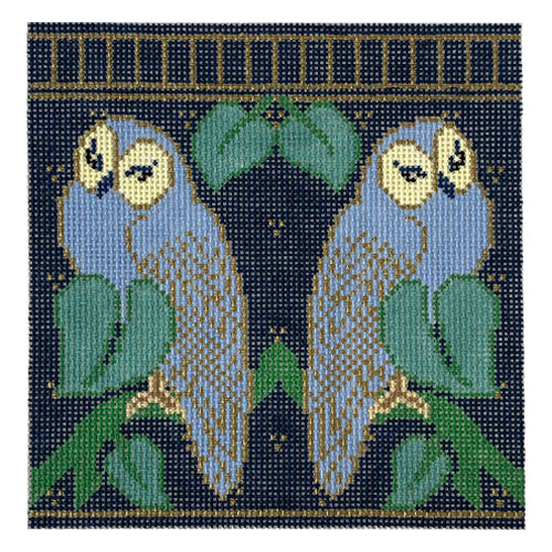 Charles' Blue Owls Eyeglass Case 13 mesh Painted Canvas Whimsy & Grace - 1