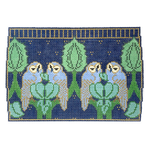 Charles' Blue Owls Needle Case Painted Canvas Whimsy & Grace