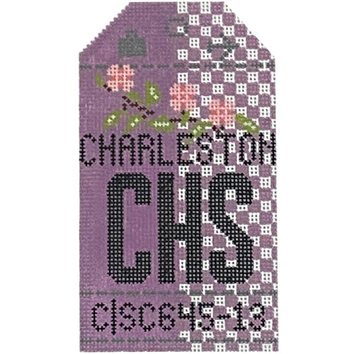 Charleston CHS Vintage Travel Tag Painted Canvas Hedgehog Needlepoint 