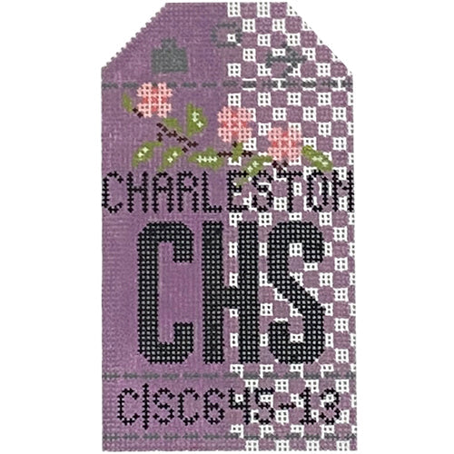 Charleston CHS Vintage Travel Tag Painted Canvas Hedgehog Needlepoint  - 1