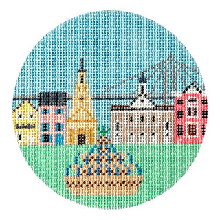 Charleston Cityscape Ornament 4'' Round Painted Canvas Painted Pony Designs 
