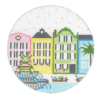 Charleston Round with Fountain Painted Canvas Coco Frank Studio 
