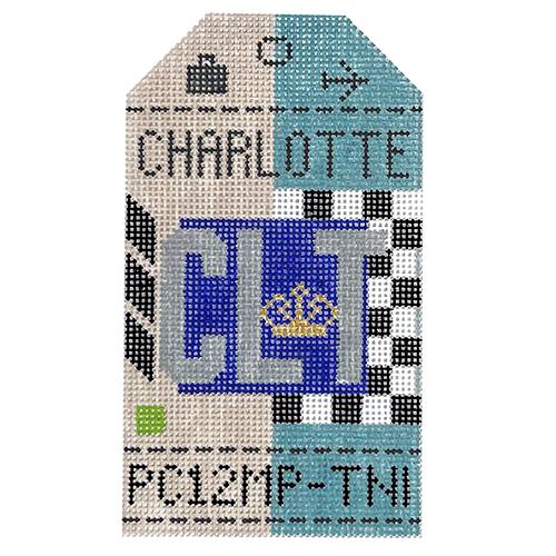 Charlotte CLT Vintage Travel Tag Painted Canvas Hedgehog Needlepoint 
