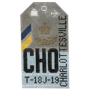 Charlottesville CHO Vintage Travel Tag Painted Canvas Hedgehog Needlepoint 
