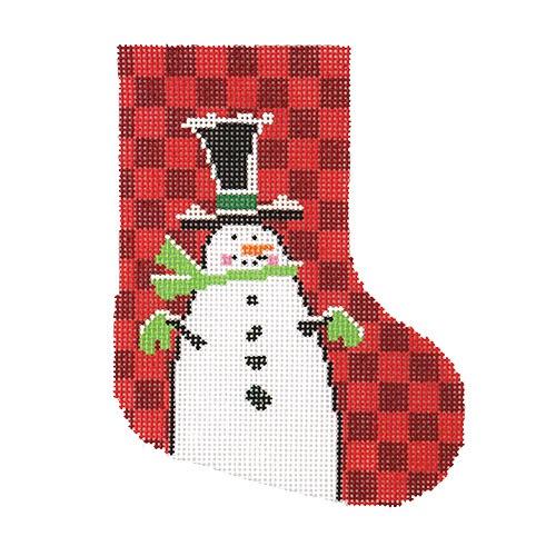 Check Snowman Mini Stocking Painted Canvas Lee's Needle Art Inc.  - 1