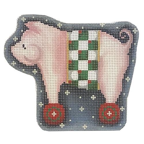 Checkerboard Pig on Wheels Painted Canvas Associated Talents 