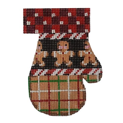 Checks Gingerbread Men Mitten Painted Canvas Associated Talents  - 1