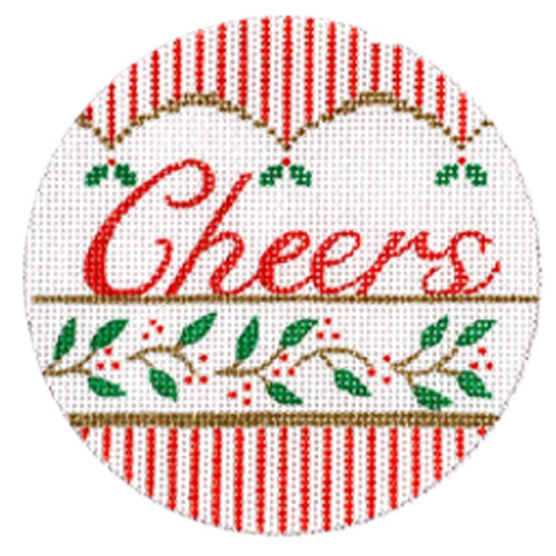 Cheers Vintage Striped Round Painted Canvas Vallerie Needlepoint Gallery  - 1