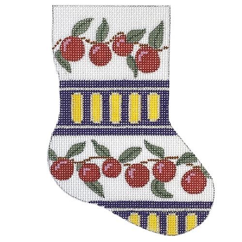Cherries Minisock Painted Canvas Silver Needle 