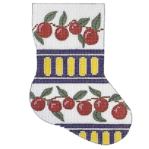 Cherries Minisock Painted Canvas Silver Needle 
