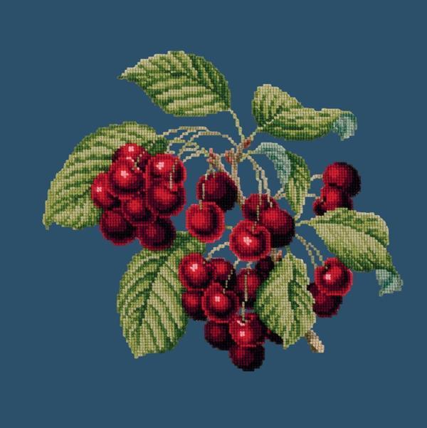 Cherries Needlepoint Kit Kits Elizabeth Bradley Design Dark Blue 

