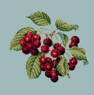 Cherries Needlepoint Kit Kits Elizabeth Bradley Design Pale Blue 
