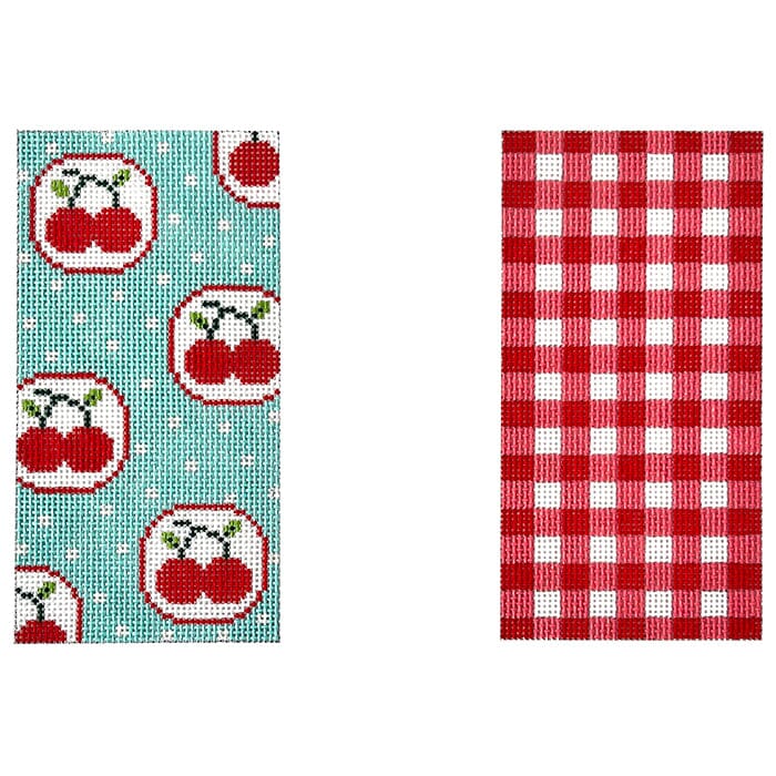 Cherries on Turquoise Eyeglass Case Painted Canvas Alice Peterson Company  - 1