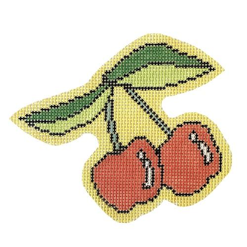 Cherries Ornament Painted Canvas The Plum Stitchery  - 1
