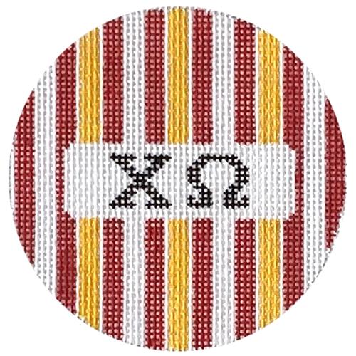Chi Omega 3" Round with Stripes Painted Canvas Kangaroo Paw Designs  - 1