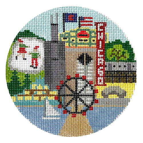 Chicago IL Round Painted Canvas Doolittle Stitchery  - 1