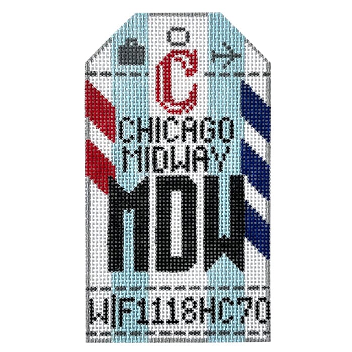 Chicago Midway MDW Travel Tag Painted Canvas Hedgehog Needlepoint 