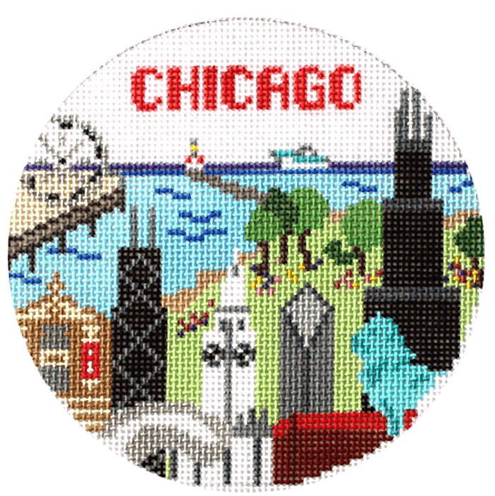 Chicago Travel Round Painted Canvas Atlantic Blue Canvas 