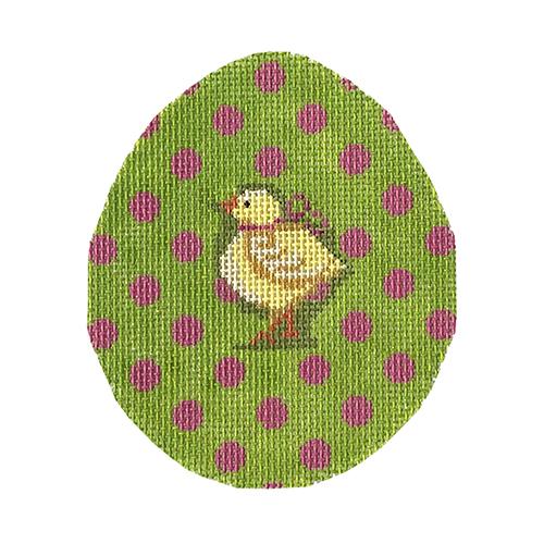 Chick on Lime & Fuchsia Polka Dot Egg Painted Canvas The Colonial Needle Company 