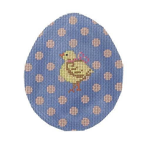 Chick on Periwinkle & Pink Polka Dot Egg Painted Canvas The Colonial Needle Company 