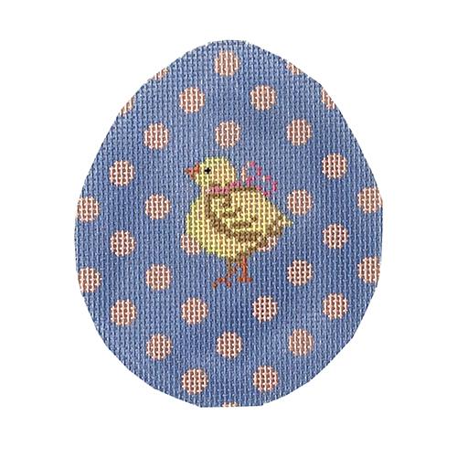 Chick on Periwinkle & Pink Polka Dot Egg Painted Canvas The Colonial Needle Company  - 1