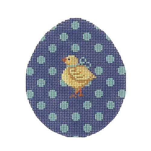 Chick on Plum & Aqua Polka Dot Egg Painted Canvas The Colonial Needle Company 