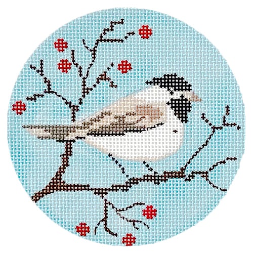 Chickadee on Blue Sky Painted Canvas Vallerie Needlepoint Gallery  - 1