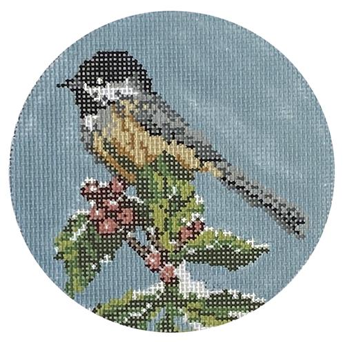 Chickadee Round Painted Canvas Needle Crossings 
