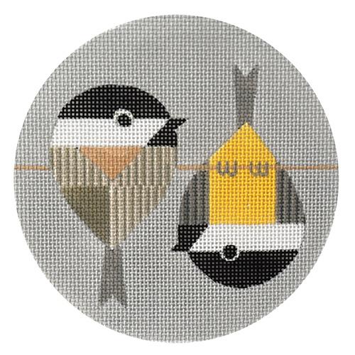 Chickadees Hanging with Stitch Guide Painted Canvas Vallerie Needlepoint Gallery  - 1