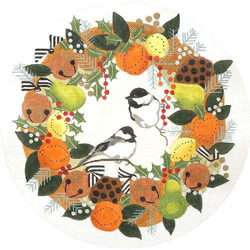 Chickadees in Winter Wreath Painted Canvas Melissa Prince Designs 