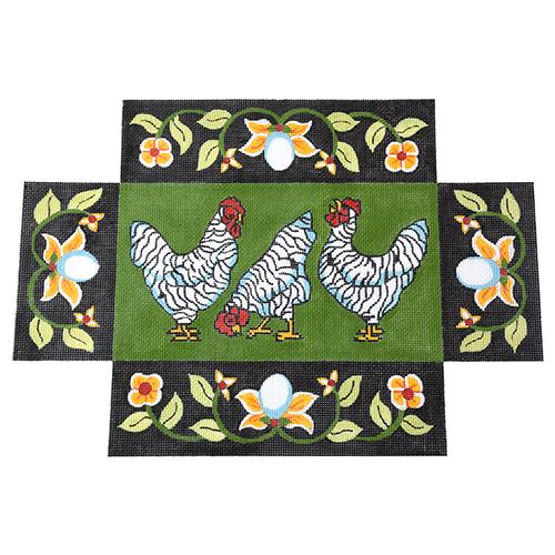 Chickens with Egg Border Brick Cover Painted Canvas The Meredith Collection 