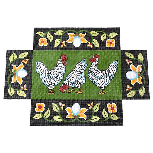 Chickens with Egg Border Brick Cover Painted Canvas The Meredith Collection  - 1