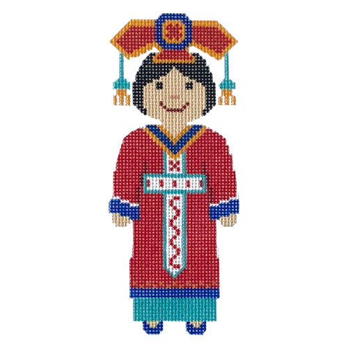 Chinese Girl Painted Canvas A Stitch in Time  - 1