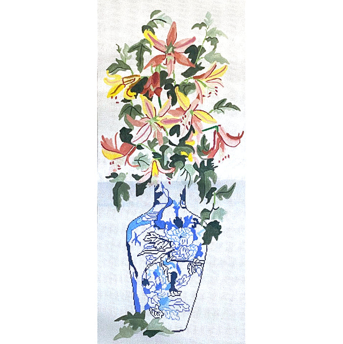 Chinese Vase with Lilies Painted Canvas Jean Smith 