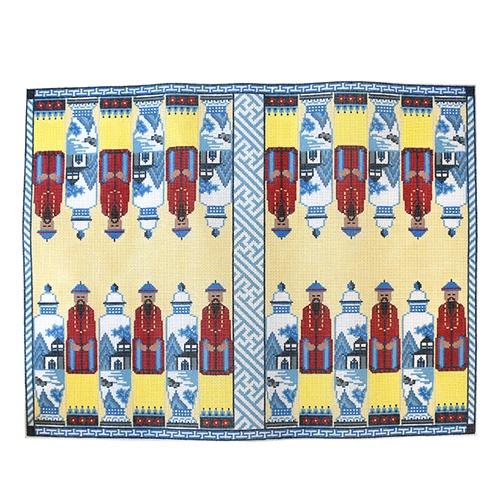 Chinoiserie Backgammon Board Painted Canvas Anne Fisher Needlepoint LLC  - 1