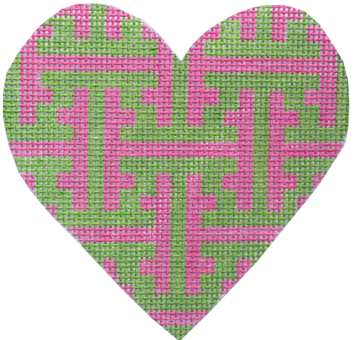 Chinoiserie Lattice Mini Heart Painted Canvas Kate Dickerson Needlepoint Collections 