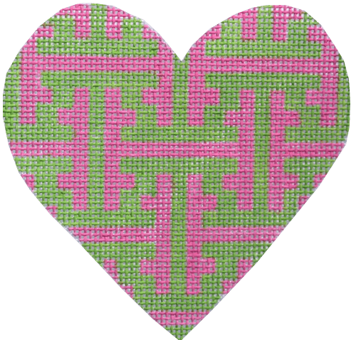 Chinoiserie Lattice Mini Heart Painted Canvas Kate Dickerson Needlepoint Collections  - 1
