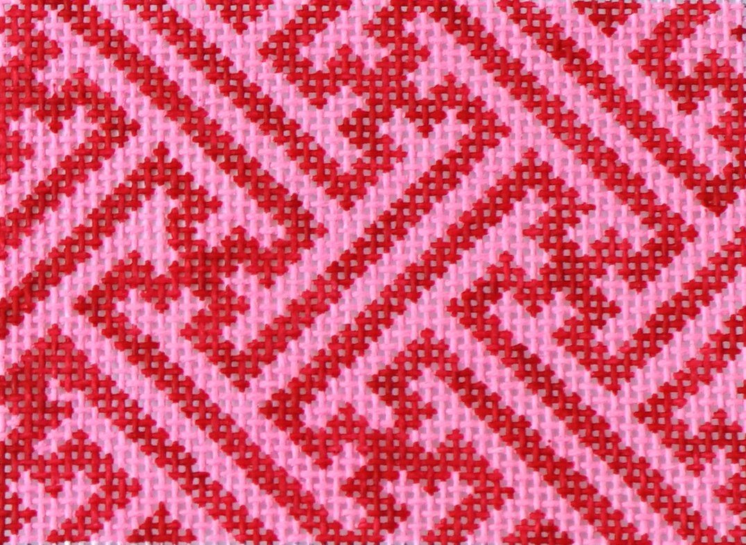 Chinoiserie Lattice - Red & Pink Painted Canvas Kate Dickerson Needlepoint Collections 