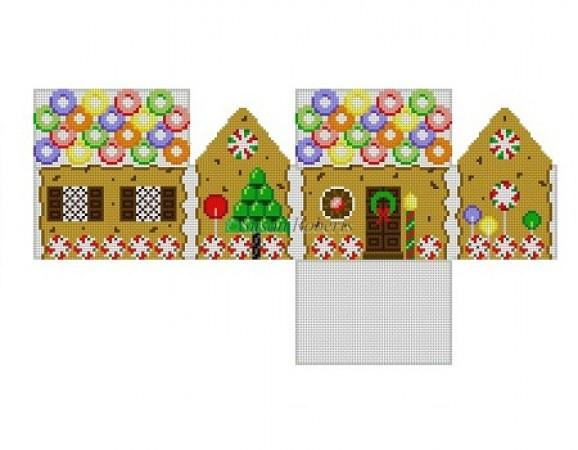Chocolate Chip and Lifesavers 3D Gingerbread House on 18 Painted Canvas Susan Roberts Needlepoint Designs Inc. 