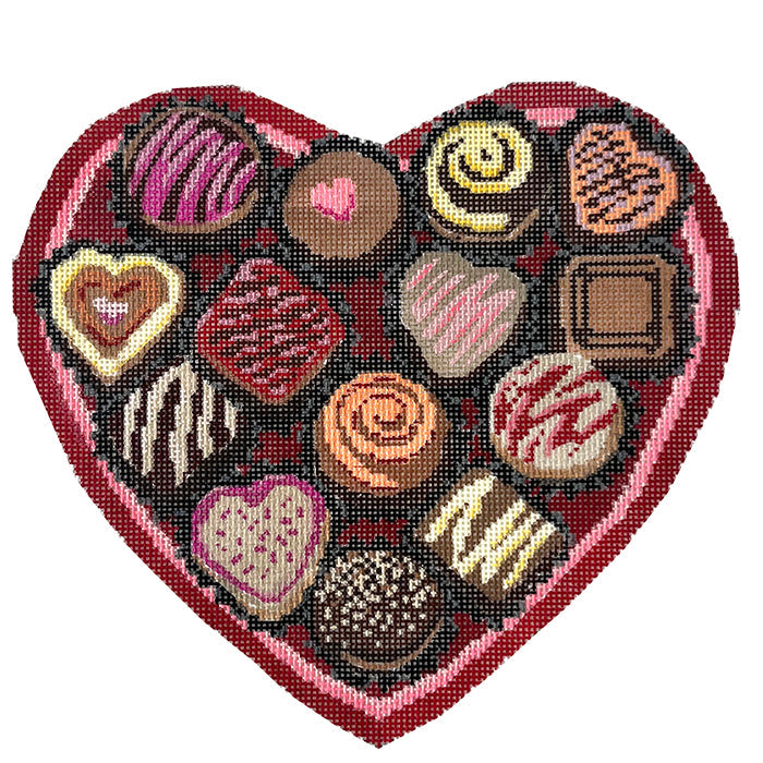 Chocolate Heart Box Painted Canvas Lauren Bloch Designs  - 1