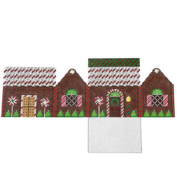 Chocolate, Peppermint Sticks 3D Gingerbread House #18 Painted Canvas Susan Roberts Needlepoint Designs Inc. 
