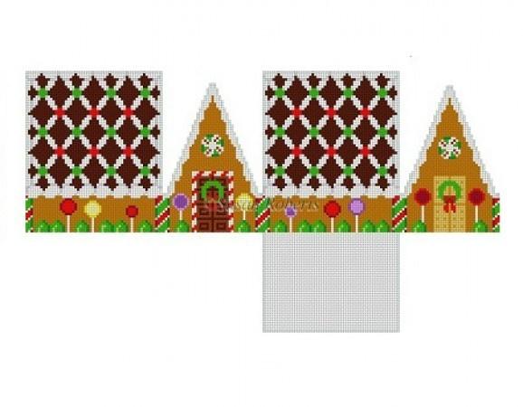 Chocolate Trellis A-Frame Gingerbread House Painted Canvas Susan Roberts Needlepoint Designs, Inc. 