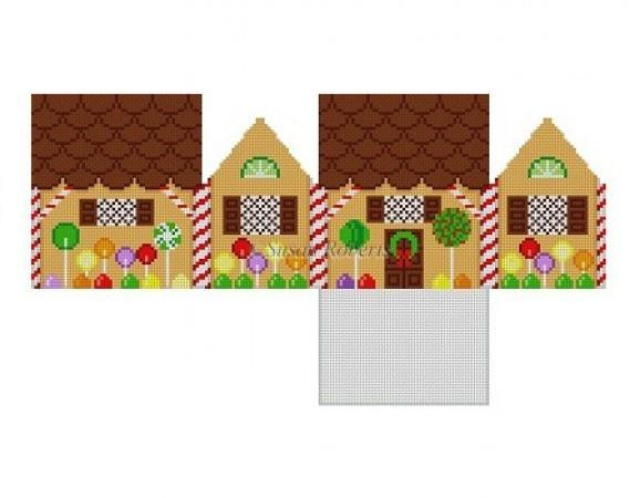 Chocolate Wafers and Lollipops 3D Gingerbread House Painted Canvas Susan Roberts Needlepoint Designs, Inc. 