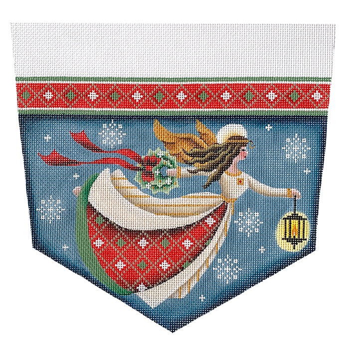 Christmas Angel Stocking Cuff Painted Canvas Rebecca Wood Designs  - 1