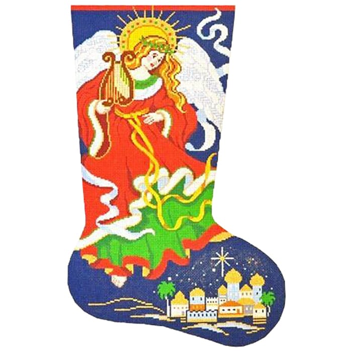 Christmas Angel Stocking Painted Canvas Lee's Needle Art Inc.  - 1