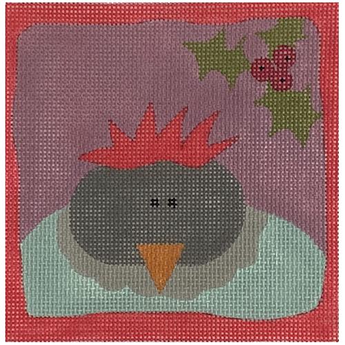 Christmas Bird with Holly Painted Canvas ditto! Needle Point Works 